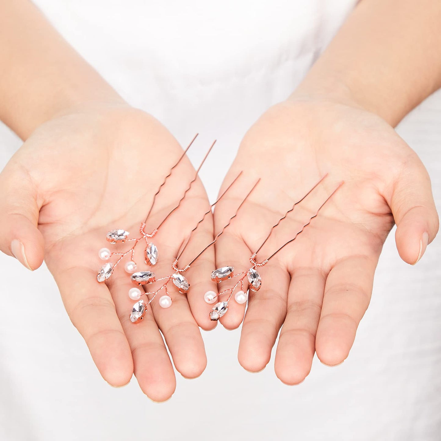 Syhood 6 Pieces Pearl Crystal Bridal Hair Pins Rhinestone Flower Wedding Hair Pins Prom Accessory for Women Wedding Hairstyles(Rose Gold)
