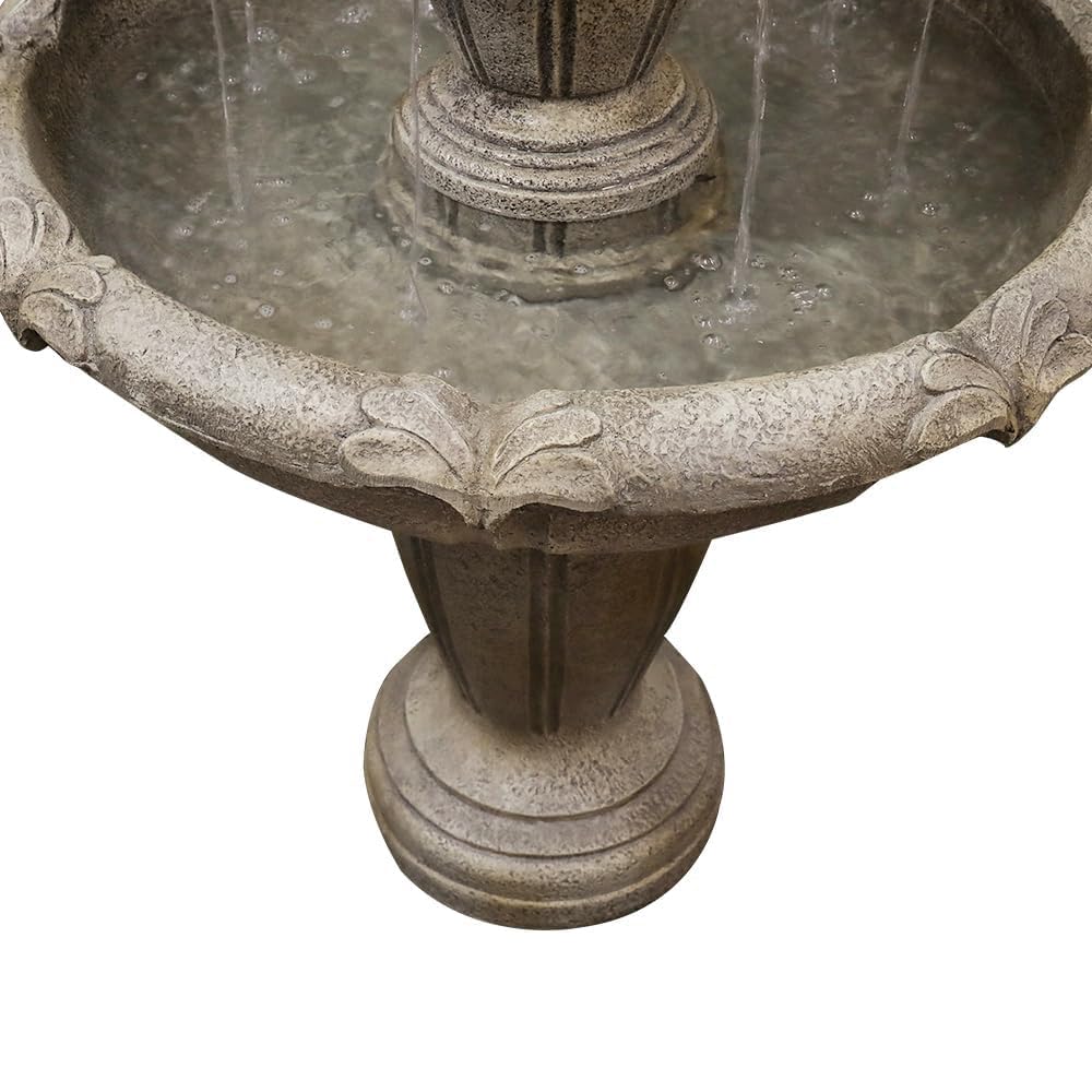 ourrco 48” H Outdoor Floor Water Fountain, 3-Tiers Concrete Water Fountain with Submersible Electric Pump - Garden Cascading Waterfall for Yard Patio Lawn Home Decor
