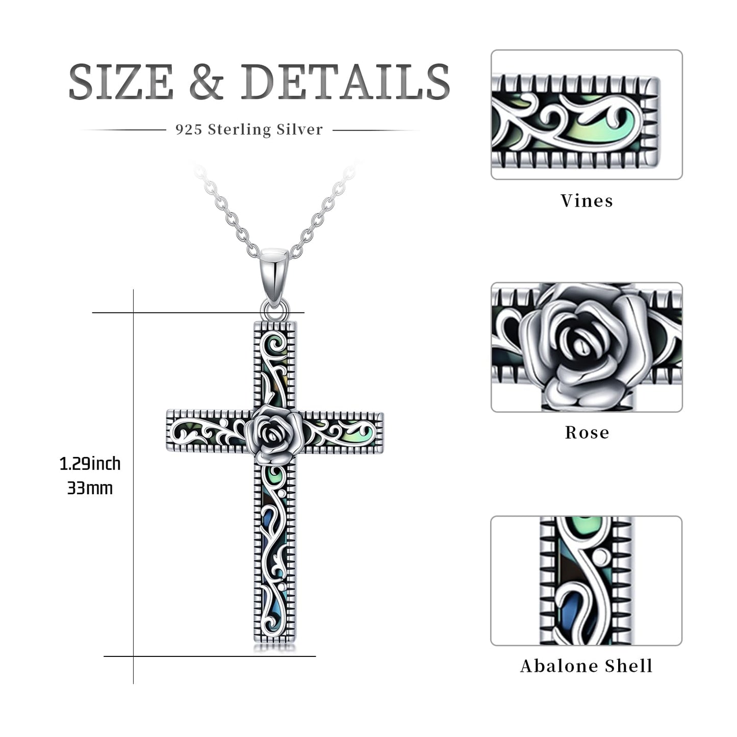 KoyeKei Rose Cross Necklace for Women 925 Sterling Silver Rose Flower Necklaces Pendant Filigree Christian Religious Faith Jewelry Mothers Day Graduation Gifts for Mom Wife Friend
