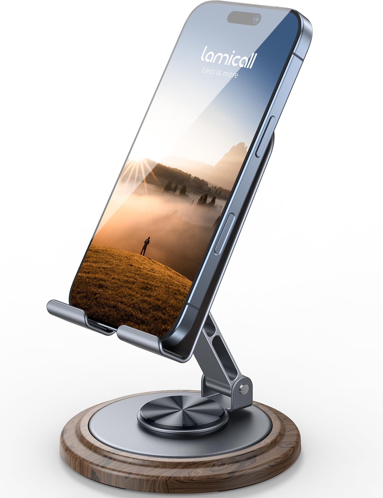 Lamicall Grey Phone Holder, Desk Accessories for Men - Gifts for Mothers Day for Teens, Boys, Girls, Adults & Men Simulated Wood Grain Cell Phone Holder, Office Decor, 4-10” Phones, iPad mini