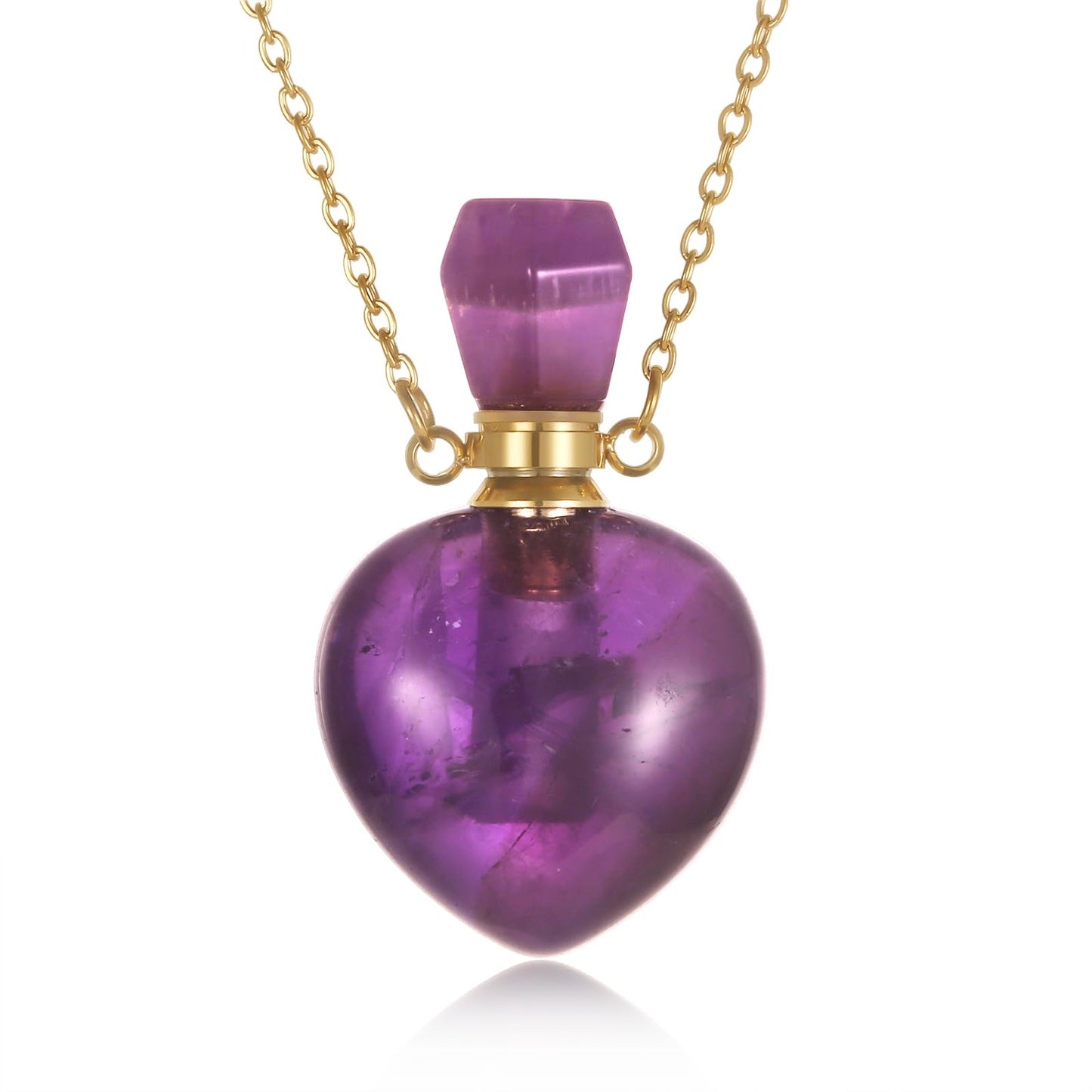 STEFWD Natural Crystal Cremation Jewelry For Ashes - Heart Urn Necklace Hold Loved Ones/Pet Ashes Keepsake Memorial Pendant For Women (Purple)
