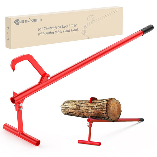 Yesker 51" Cant Hook for Log Roller Logging Tools with Adjustable Steel Cant Hooks Rubber Grip Heavy Duty Timberjack Log Lifter Mover Jack Firewood Tools for Rolling Raising up to 15" Diameter, Red