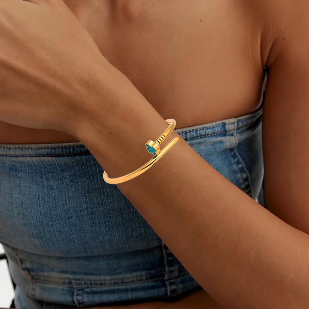 18K Gold Plated Love Nail Bangle Bracelet for Women,Stainless Steel Non-Tarnish Stackable Nail Bangle Couple Bracelet Love Trendy Jewelry Dainty Gold Bracelet Gift for Women