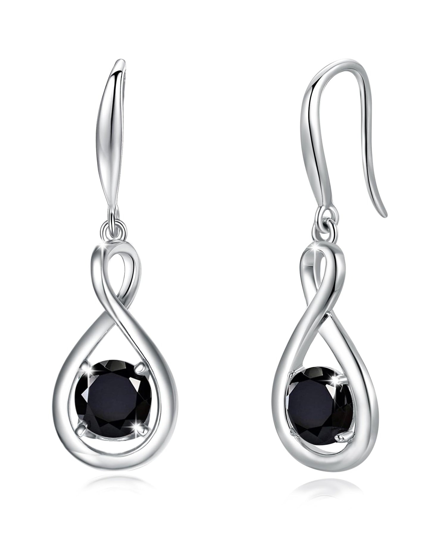 FANCIME Black Tourmaline Dangle Drop Earrings 925 Sterling Silver Dainty Infinity Bracelet Crystal Black Onyx Gemstone Earring Fine Jewelry Birthday Mothers Day Gifts for Wife Her Women