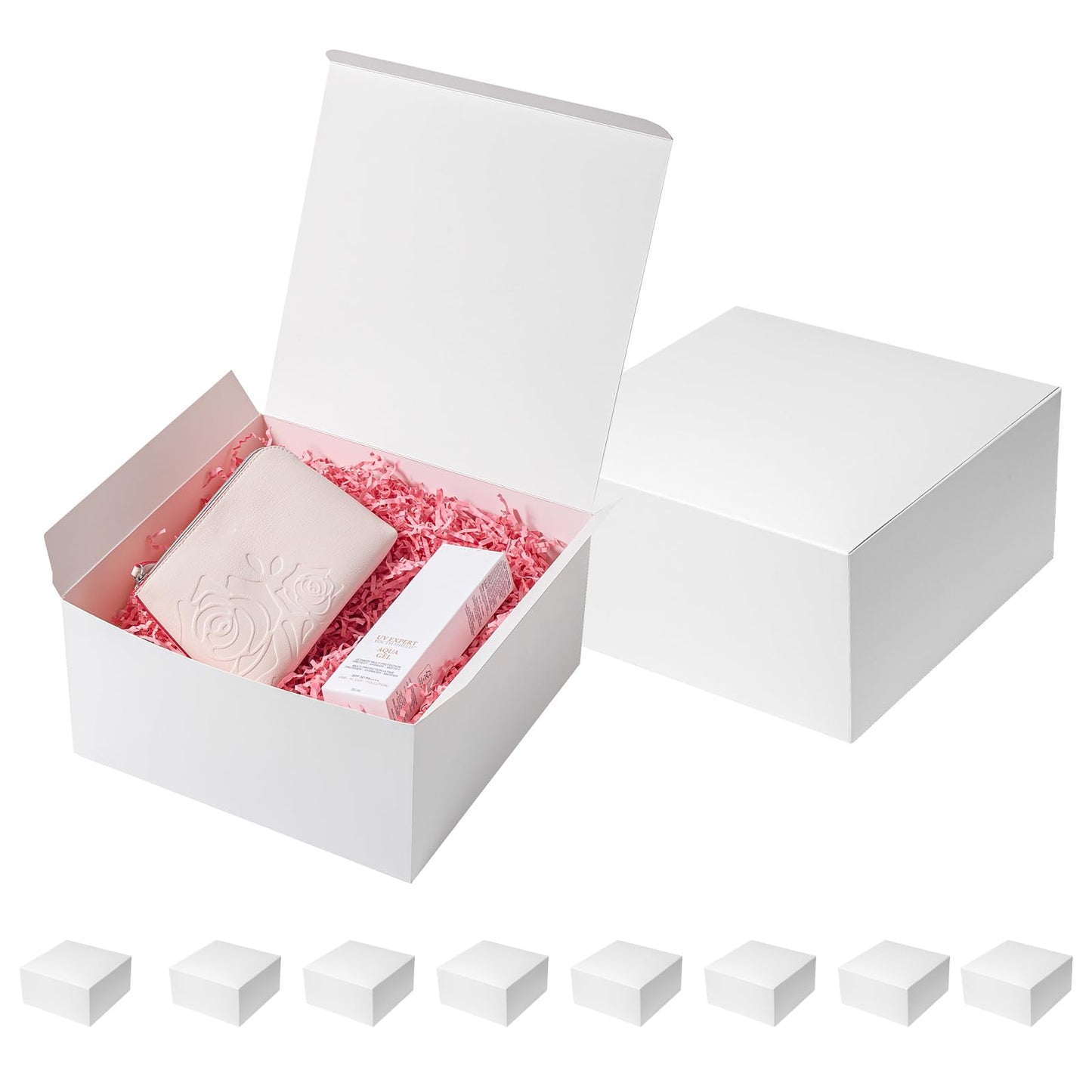 Mcfleet Gift Boxes with Lids 10x10x5 Inches 10 Pack Bridesmaid Proposal White Cardboard Gift Box for Presents, Christmas, Wedding, Graduation, Holiday, Birthday Craft Present Packaging