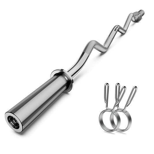 Olympic EZ Curl Barbell Bar, 47" Curl Bar for Weight Lifting, Home Gym Weight Bar- Strength Training,Squat,Hip Thrusts,Biceps, Chrome Curling for 2 Inch Plates -2 Spring Collars