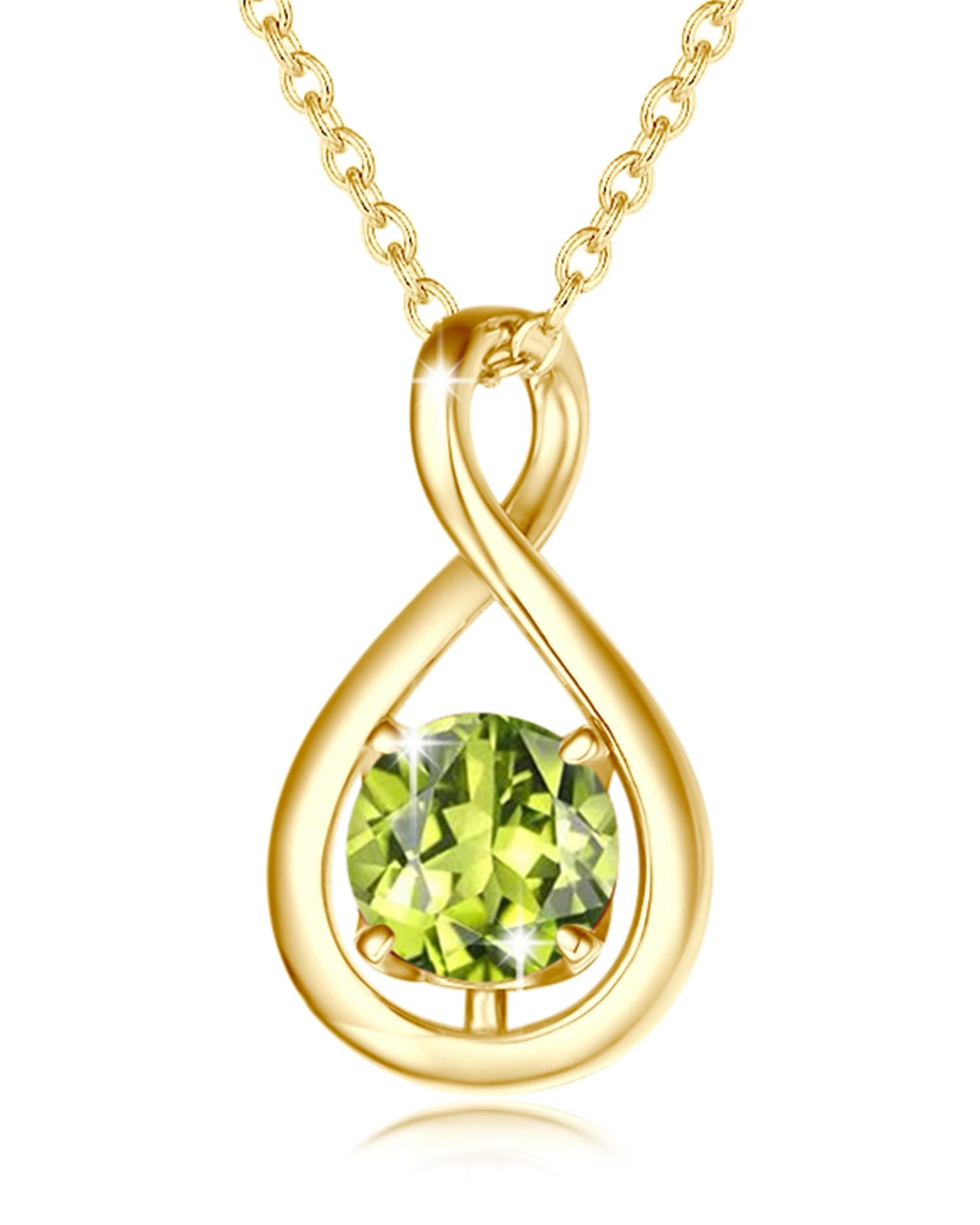 FANCIME Peridot Necklace Yellow Gold Plated 925 Sterling Silver August Birthstone Infinity Pendant Green Gemstone Jewelry Mothers Day Graduation Gifts for Mom Women Her