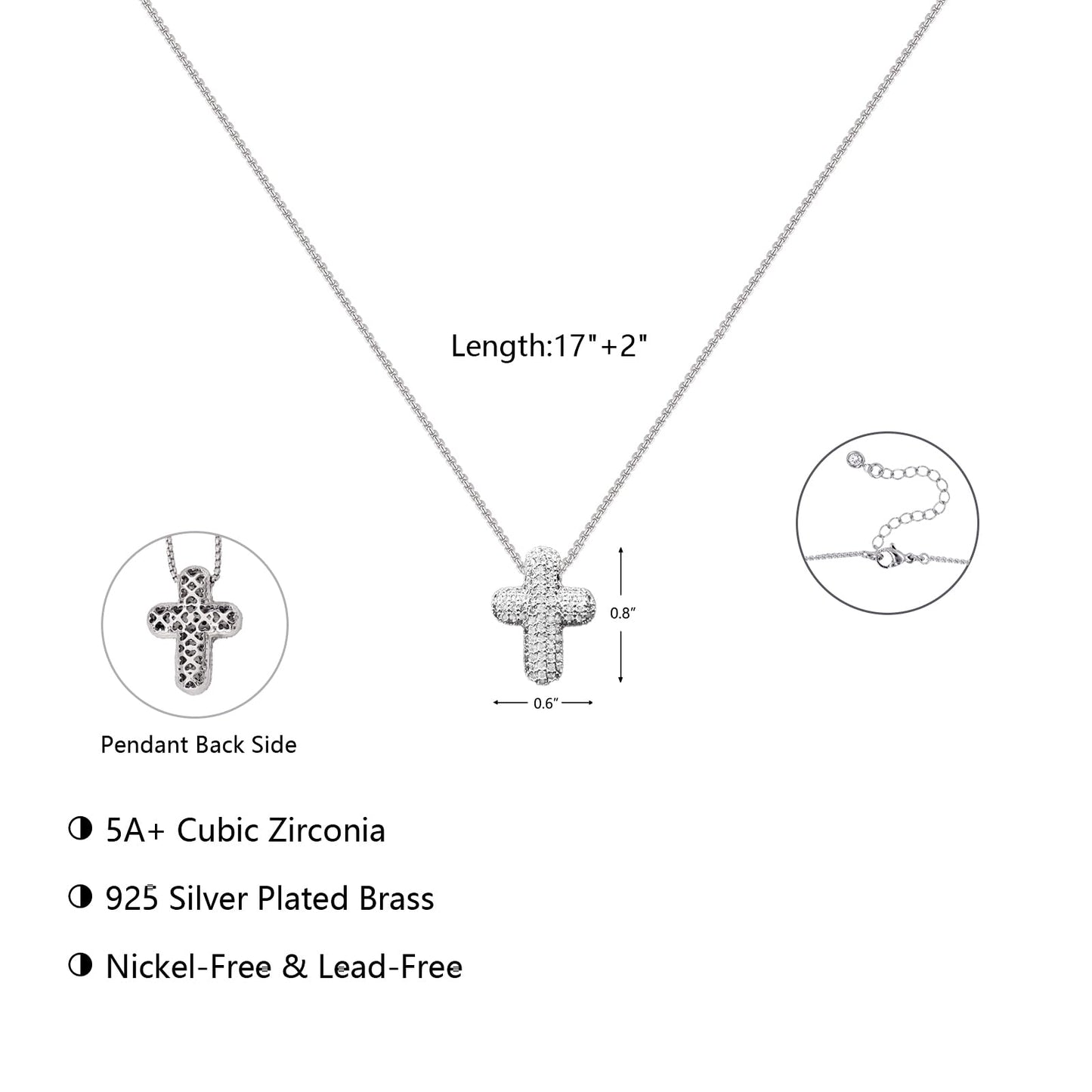OGD Cross Necklace for Women 925 Silver Plated Dainty Cross Chain Pendant Trendy CZ Diamond Crucifix Charm Bubble Necklace Non Tarnish Hypoallergenic Faith Choker Religious Gifts for Women
