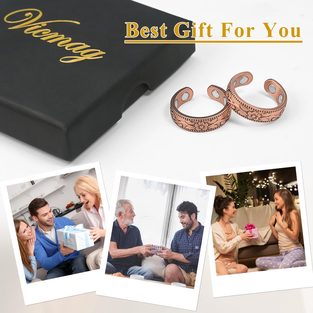 Vicmag Copper Magnetic Ring for Women 99.9% Copper Finger Ring Strong Magnet Ring Copper Jewelry Gift Adjustable