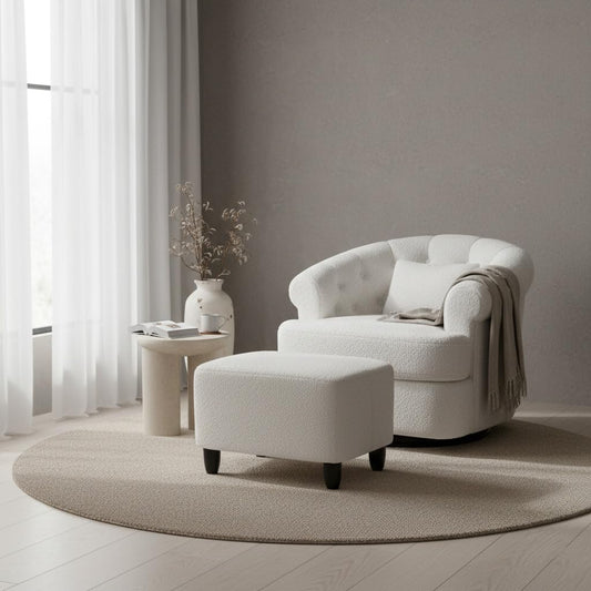 Wismestr Barrel Swivel Accent Chair - Modern Comfy Boucle Armchair with Ottoman, Round Upholstered Sofa Lounge Chairs Set for Living Room, Bedroom, Reading Corner, Small Spaces (Beige)