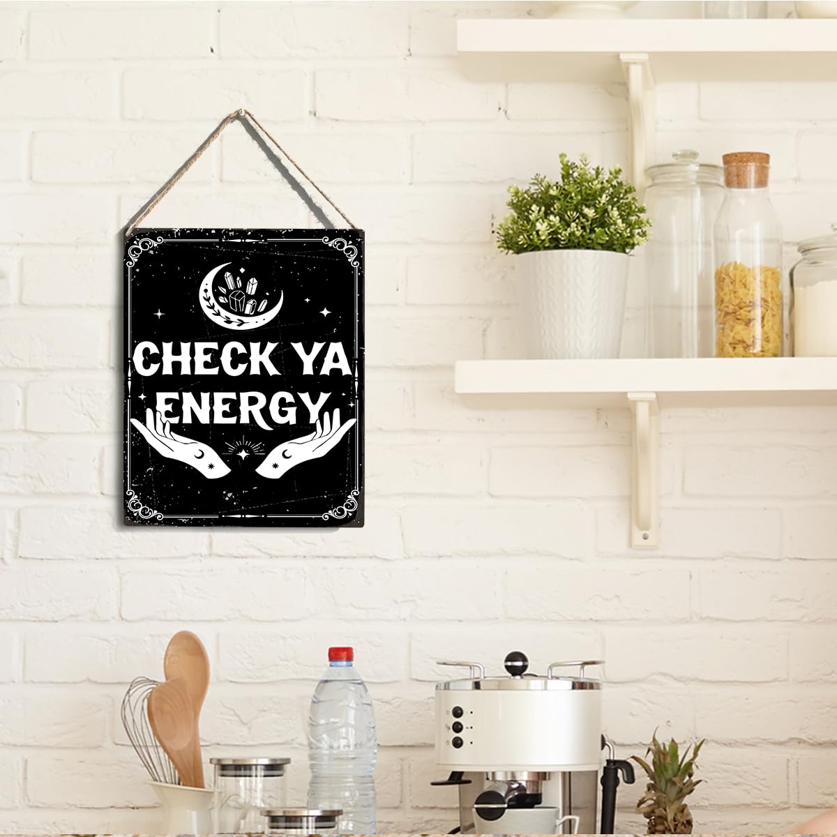Funny Witchy Gothic Halloween Home Decor Hocus Pocus Decor Witchy Gothic Wall Decor Halloween Goth Witch Gifts for Women Men Friend Check Ya Energy Wall Door Sign