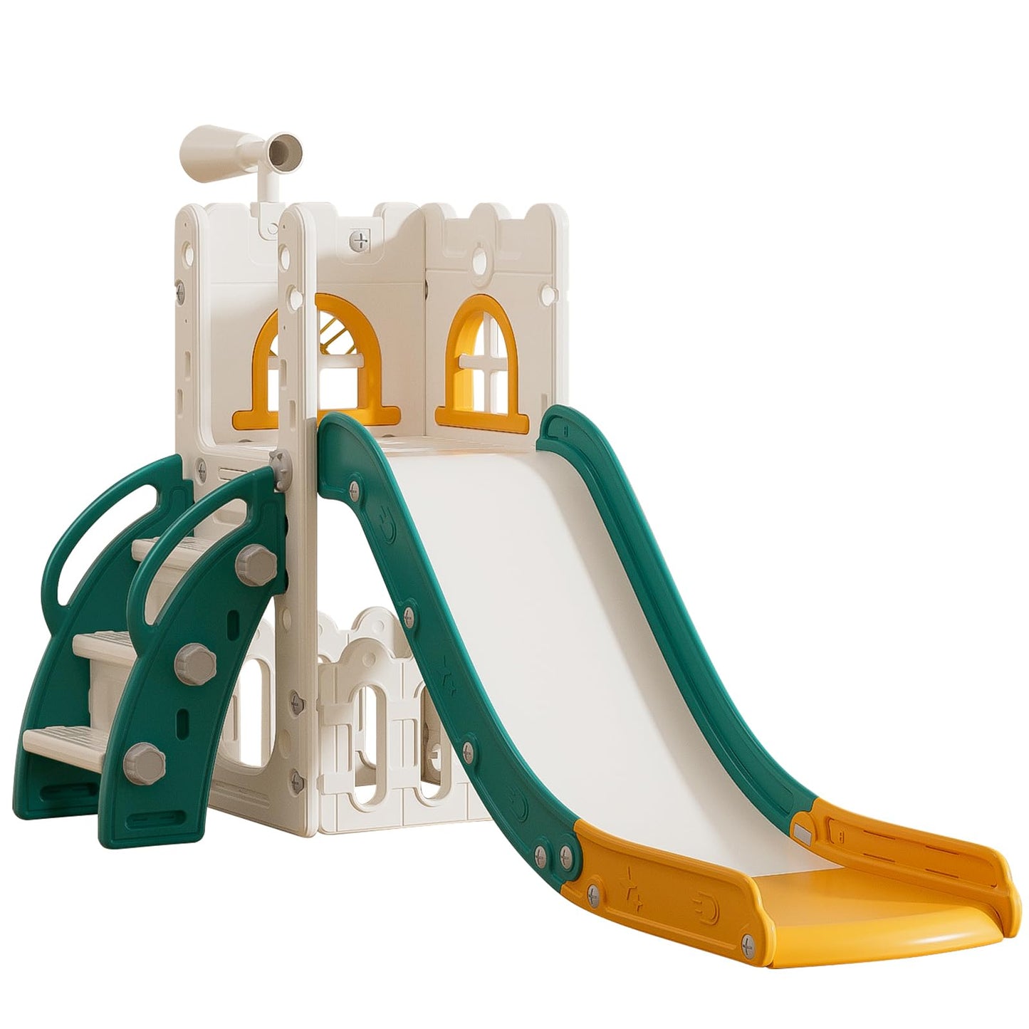 Toddler Slide for Kids with Climber Basketball Hoop, Storage Space, Telescope Kids Indoor Slide Baby Slide for Outdoor Play Upgraded Toddler Indoor Playground with Wider and Longer Slideway Upgraded