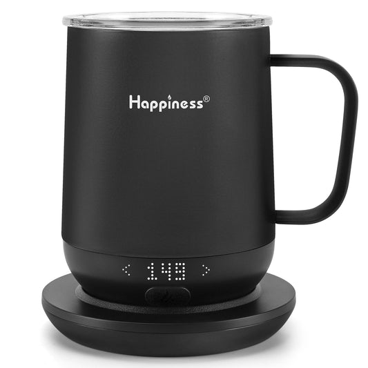 Happiness Smart Heated Coffee Mug,12oz Rechargeable Electric Self Heating Temperature Control Coffee Cup,Gifts for Mom Dad Grandma Wife