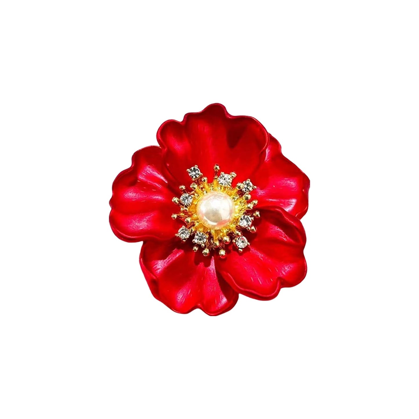 Crystal Red Flower Brooch Pins for Women Elegant Enamel Rhinestone Floral Brooches Pin Fashion Jewelry for Party Dance Wedding Banquet Brooch for Women Gift (Red)