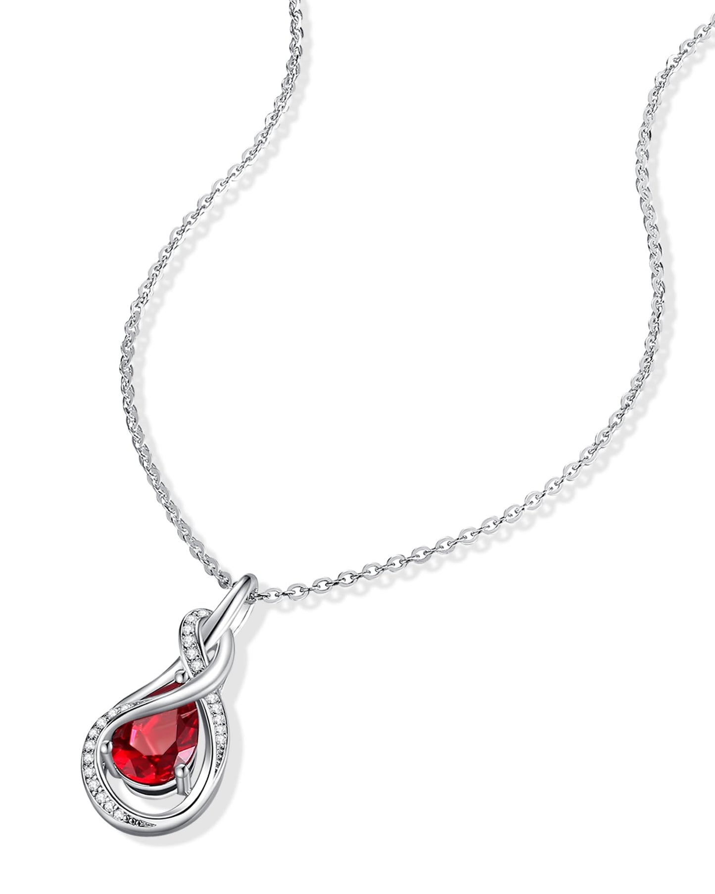 FANCIME Ruby Necklace July Birthstone Sterling Silver Infinity Knot Pendant Necklace Red Gemstone Fine Jewelry Birthday Mothers Day Gifts for Women Mom