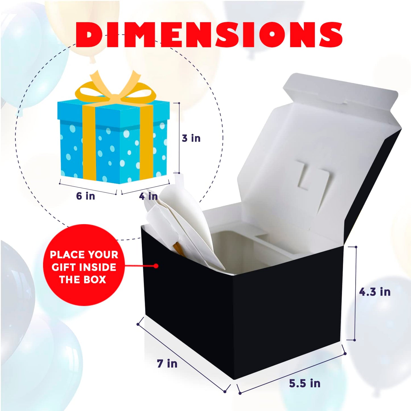 FETTIPOP Gift Box Surprise Exploding KIT (Black - For you) 7.1x5.5x4.3 in, Confetti Explosion Birthday, Party, Father’s and Mother’s Day, Graduations, Anniversaries, Any Occasion