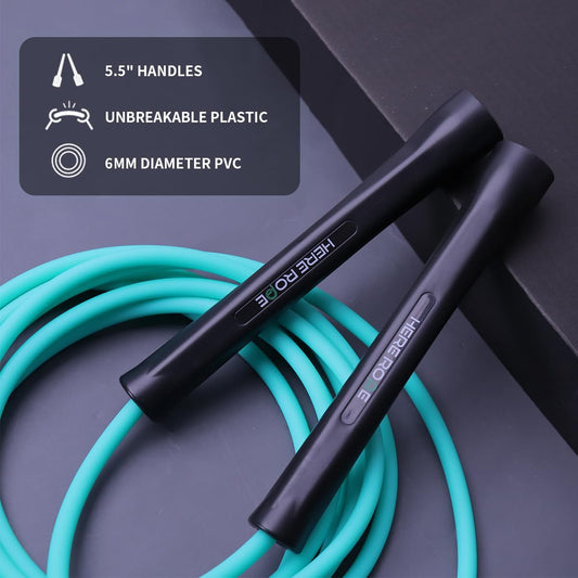 Hererope 6MM PVC Jump Rope for Men & Women Fitness, Speed, Tricks, Cardio Training, Boxing Jump Rope with Unbreakable Handles and Non-Kinking Skipping Rope, Adjustable Jumprope for Indoor Outdoor(Turquoise)