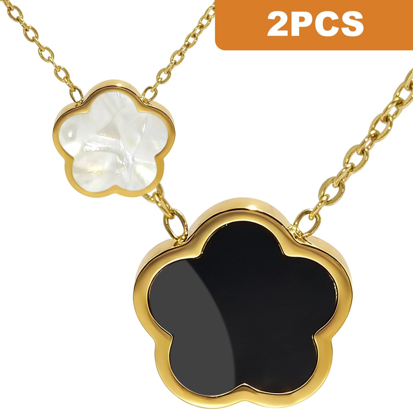Aimétte Monette 18K Gold Plated Necklaces for Women Dainty Lucky Four Leaf Clover Gold Necklace Set, Charm Necklace for Mothers Day Gift Birthday Valentine's Day Black and White