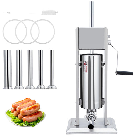Sausage Stuffer, Manual 22LBS/10L Sausage Maker Machine, Meat Stuffer with Dual Speed, Stainless Steel Heavy Duty Sausage Filler with 5 Stuffing Tubes, for Commercial and Home Use