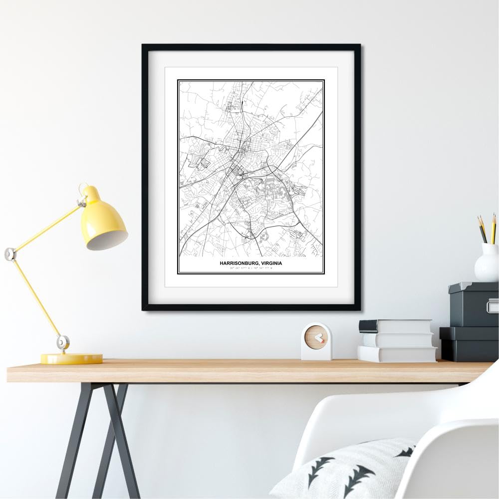Susie Arts 11X14 Unframed Harrisonburg Virginia Wall Art Map Metropolitan City Road View Abstract Street Print Poster Decor Home Office sdm134