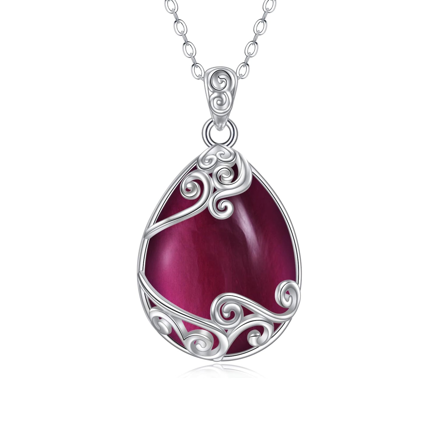 YAFEINI Amethyst Necklace Sterling Silver Teardrop Filigree Pendant Necklace Purple February Birthstone Jewelry Gifts for Women (U-Amethyst teardrop necklace)