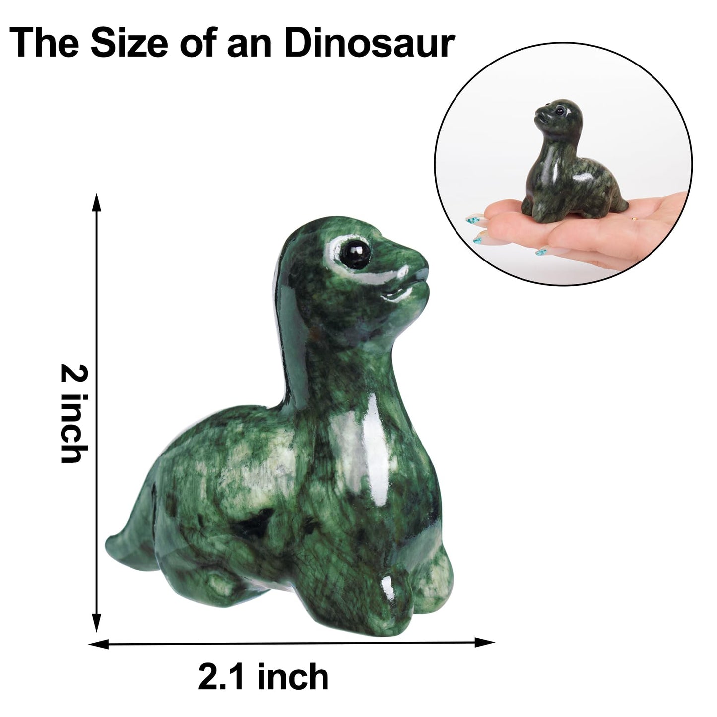 Hguxmcu Hand Carved Green Jade Dinosaur Figurine 2 Inch Healing Crystal Statue Realistic Gemstone Animal Sculpture Reiki Energy Decor Lucky Gift for Meditation Collectors