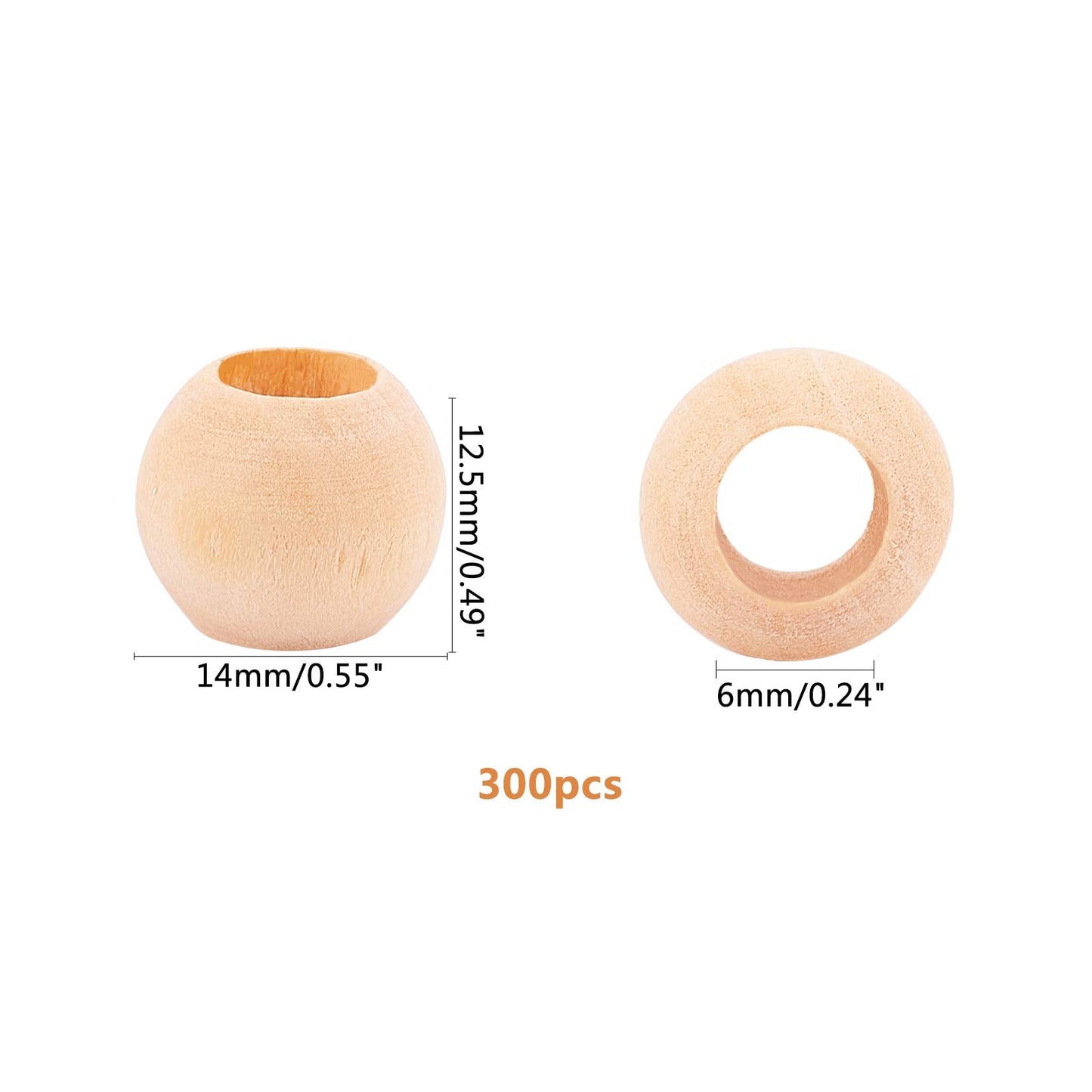 PH PandaHall 300 Pcs 14mm Natural Unfinished Wood Spacer Beads Large Hole Round Ball Wooden Loose Beads for Crafts DIY Jewelry Bracelet Making Christmas Decoration