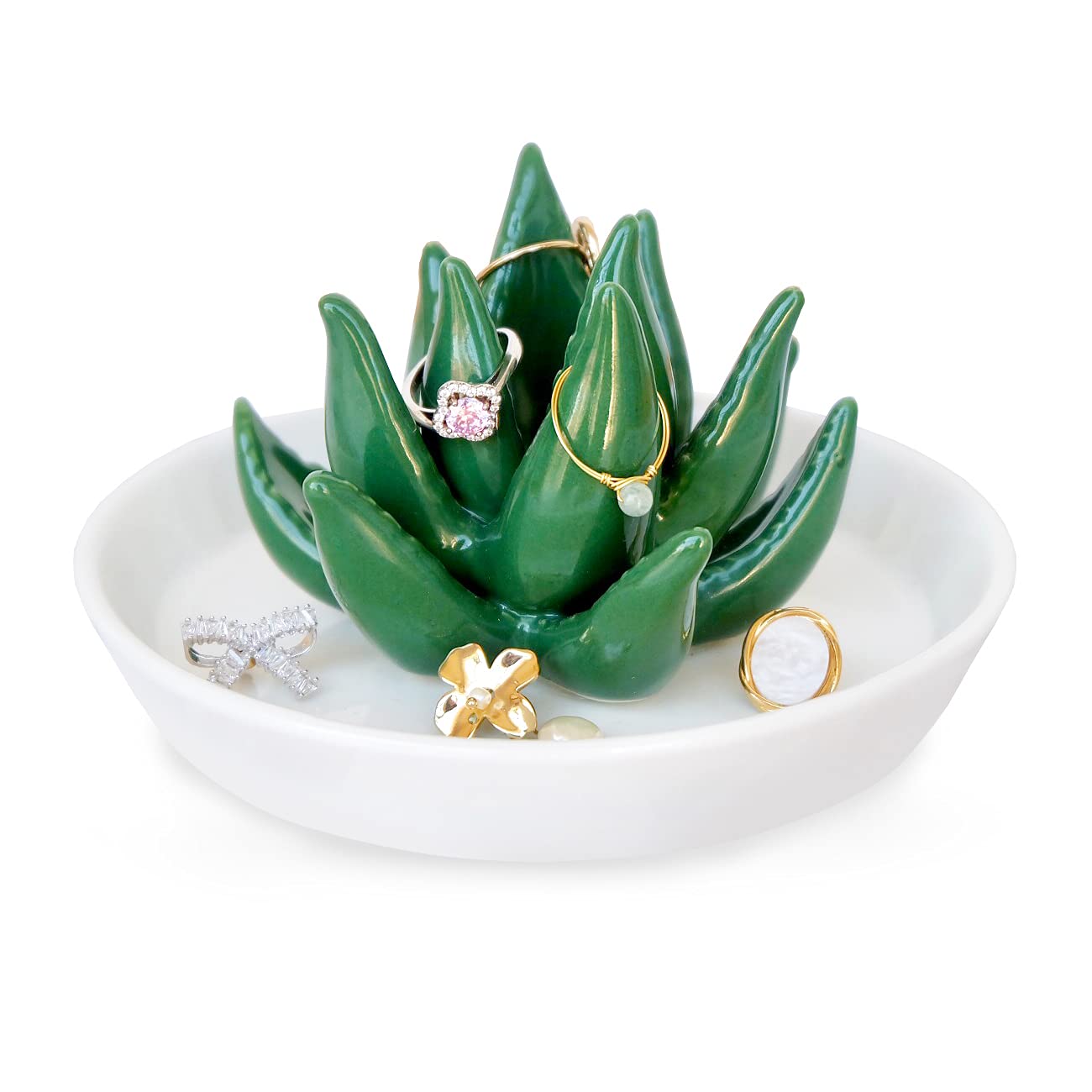 PUDDING CABIN Succulent Ring Holder Dish Cactus Gift for Women Birthday Gift for Mom Friend Bridesmaid Wedding Christmas Valentines Housewarming Gift, Decorative Cacti Decor for Home Gifts