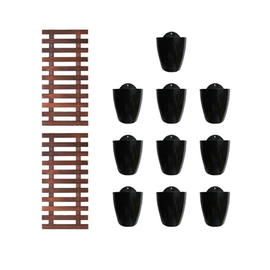 LalaGreen Bundle - 4" Pot + 2 Wooden Plant Holder, Black Self Watering Pot, Wall Hanging Planters for Indoor Plants Ladder, Wall Hanging Pots, Outdoor Vertical Garden Unique Live Orchid Planter Holder