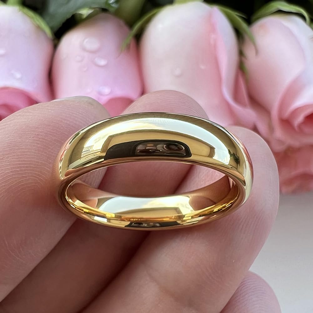 TUTISS 5mm Gold Tungsten Rings for Men Women Engagement Wedding Bands Domed Polished Comfort Fit Size 13