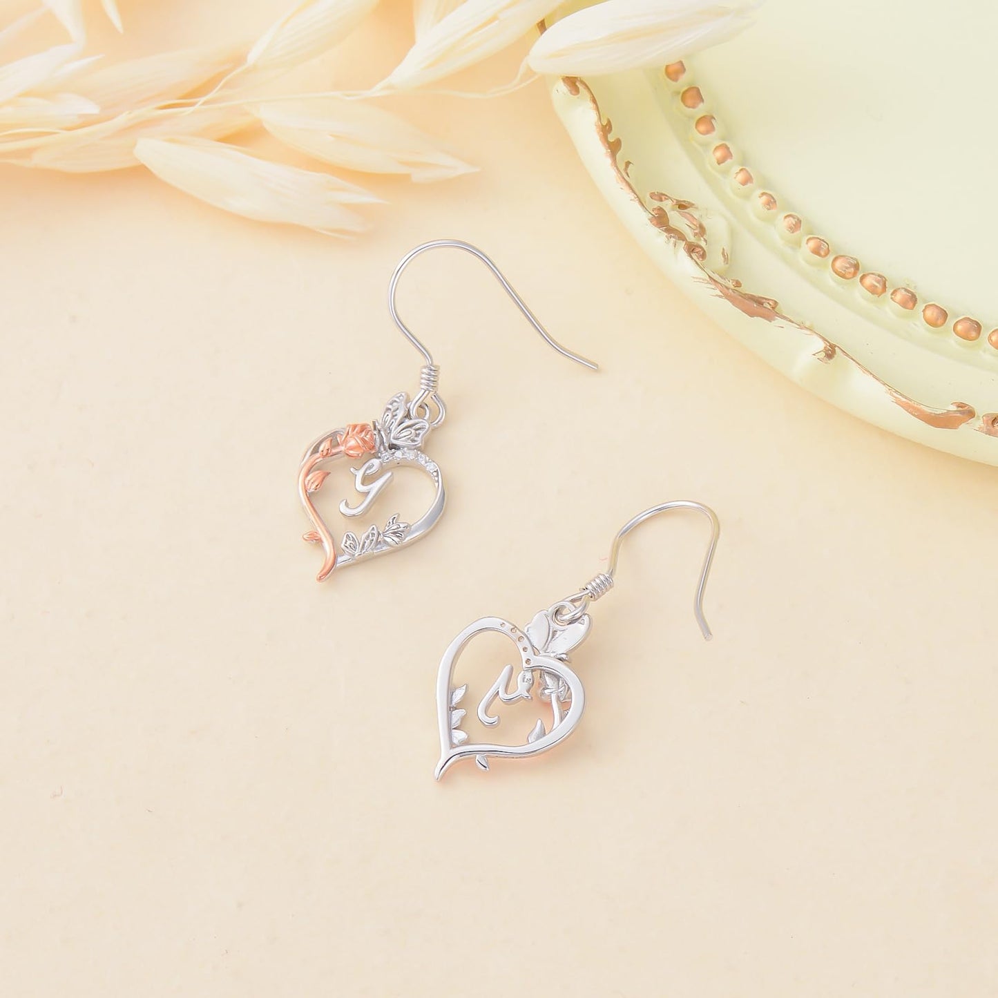 TOUPOP Rose Heart Initial Earrings Sterling Silver Butterfly Earring Initial Y Letter Drop Dangle Earrings Jewelry Anniversary Birthday Mothers Day Gifts for Women Mom Wife Girlfriend Her