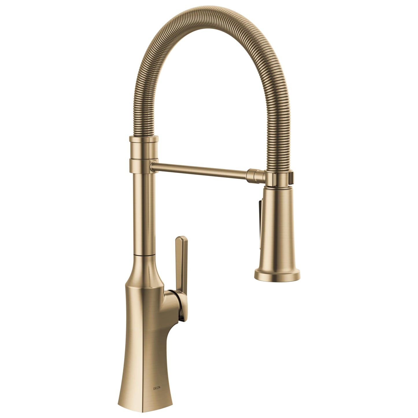 Delta Ermelo Pro Style Commercial Kitchen Faucet with Pull Down Sprayer, Single Hole Brushed Gold Kitchen Sink Faucet, Single Handle, Champagne Bronze 18887-CZ-DST