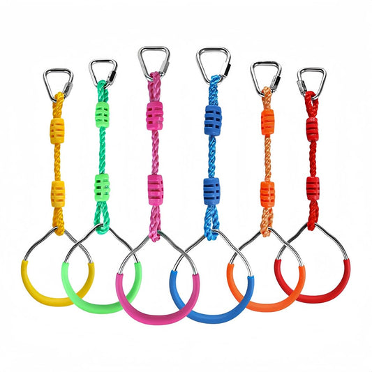 Ymeibe Ninja Rings Monkey Bars Swing Trapeze Bar Playground Swingset Rings Ninja Course for Kids Ninja Gymnastic Rings Backyard Ninjaline Obstacle Accessories (6 Color)