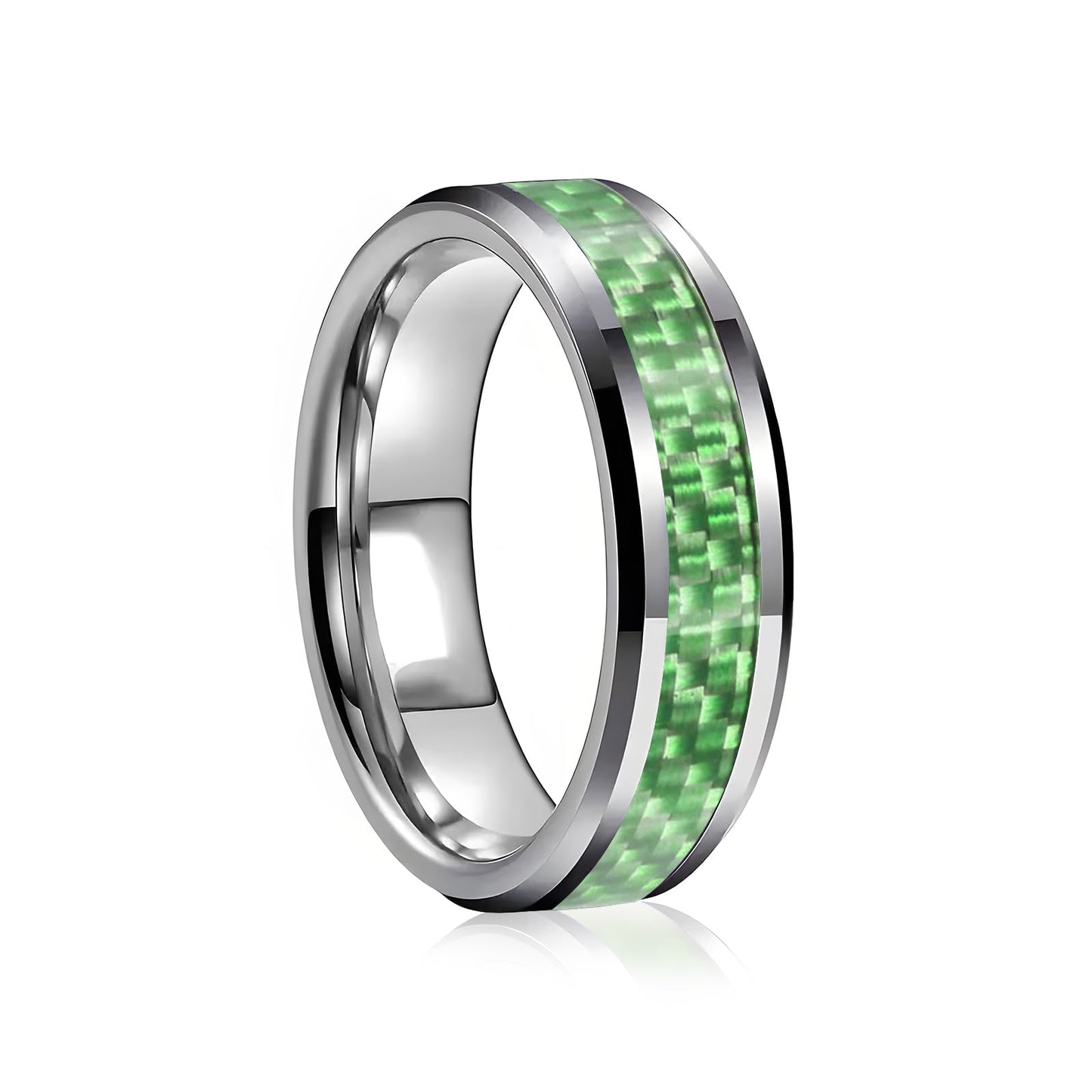 HJIMMNHONG New Carbon Fiber Fashion Rings Double Beveled Edge Delicate Polished Simple Stainless Steel Mens and Women Rings,8mm,Green,Size 11