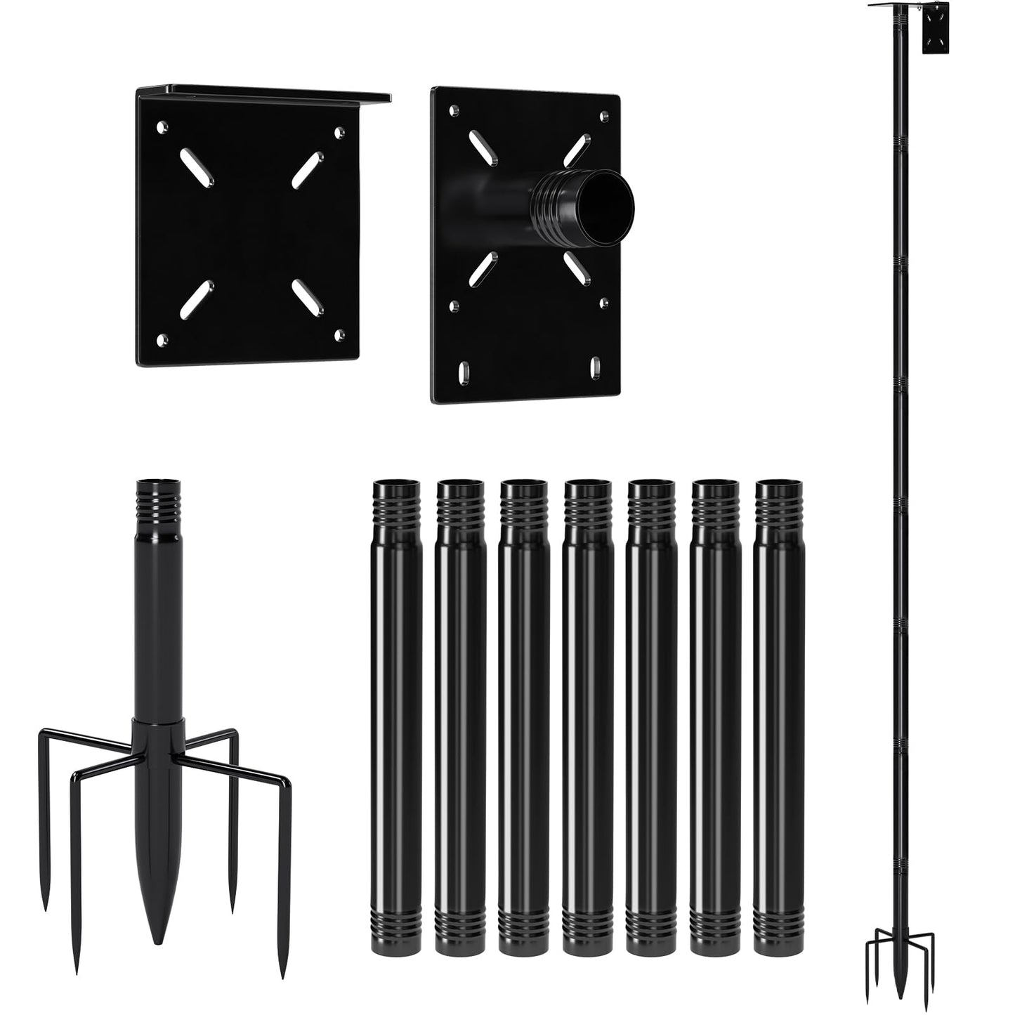 114-Inch Birdhouse Pole Stand, Heavy Duty Metal Bird House Mount with Ground Stake Base, Multi-Section Outdoor Pole for Birdhouses, Feeders & Garden Decor