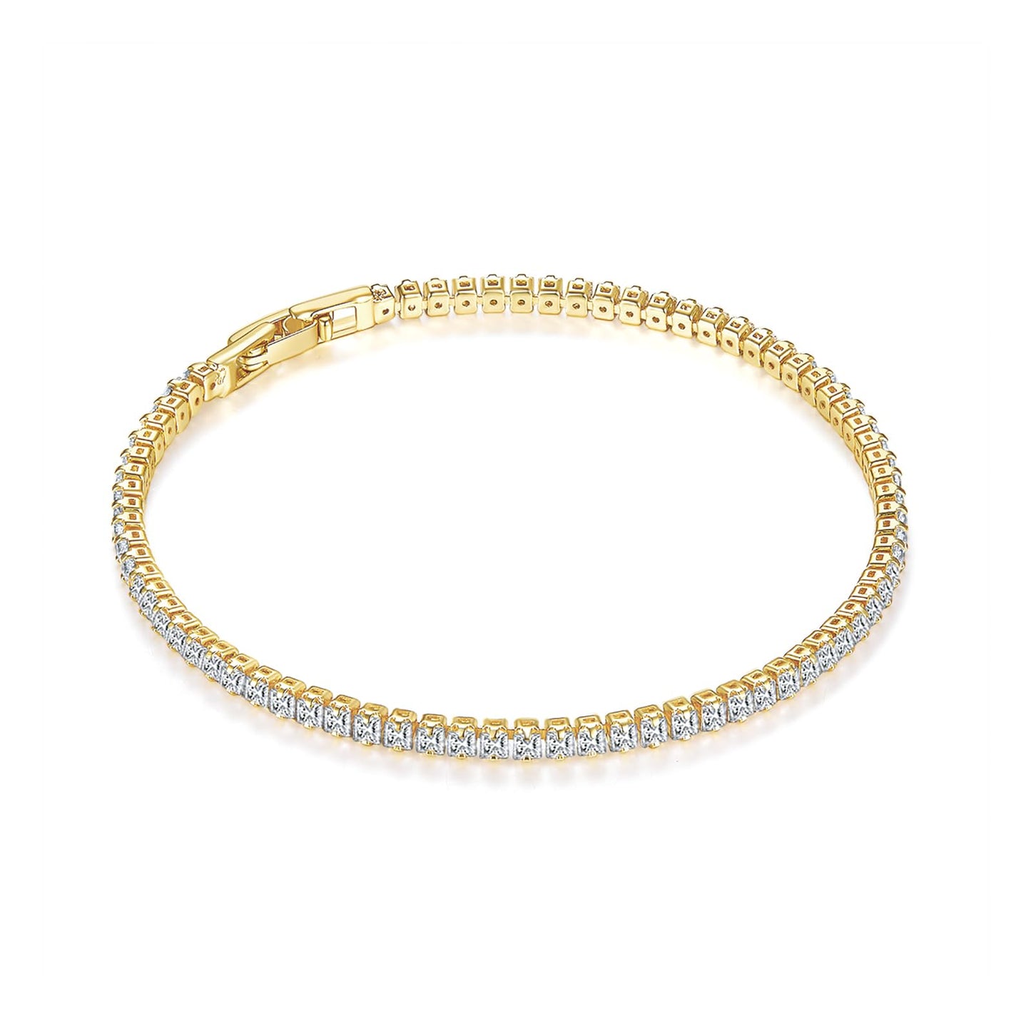 MINDDHA Tennis Bracelets| 2.5mm Cubic Zirconia Tennis Bracelets for Women | Gold Color | Princess-cut Square Shape| Size 7.5 Inch