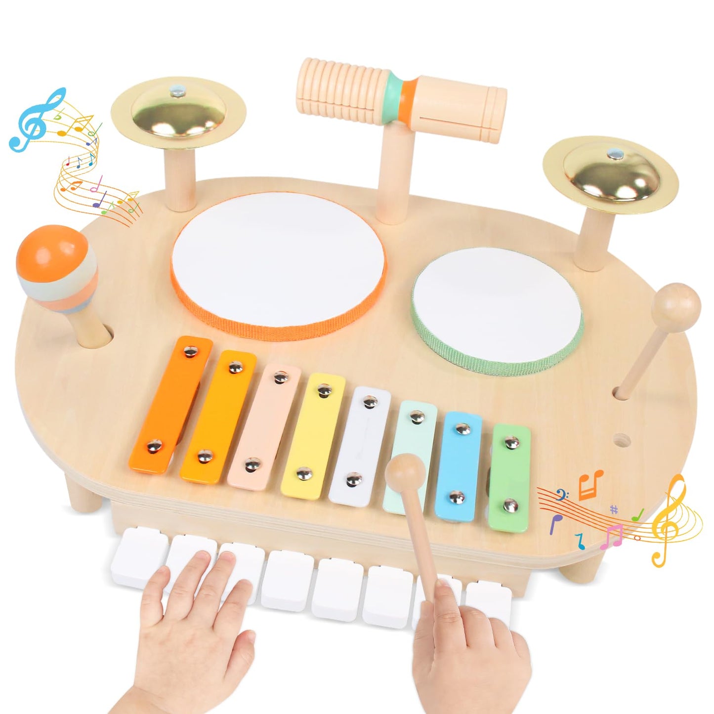 YHHYTOY Toddler Drum Set for Kids, Wooden Montessori Toys for 2 Year Old, Baby Musical Instruments Percussion Set with Xylophone, Toddler Gifts for 2 3 4 Year Old Girls Boys Kids