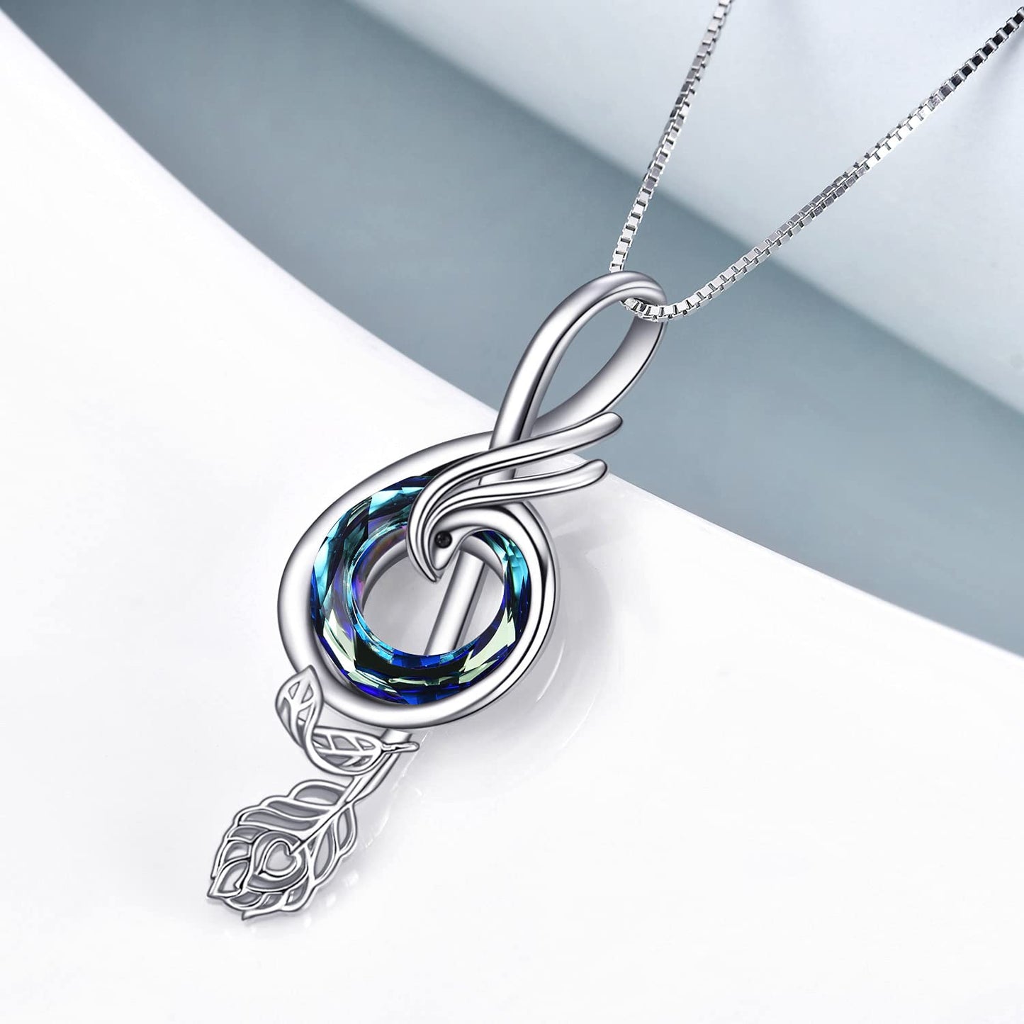 TOUPOP Gifts for Music Lovers Sterling Silver Music Necklace with Blue Circle Crystal Phoenix Pendant Necklace Musical Notes Jewelry Gifts for Women Birthday Christmas