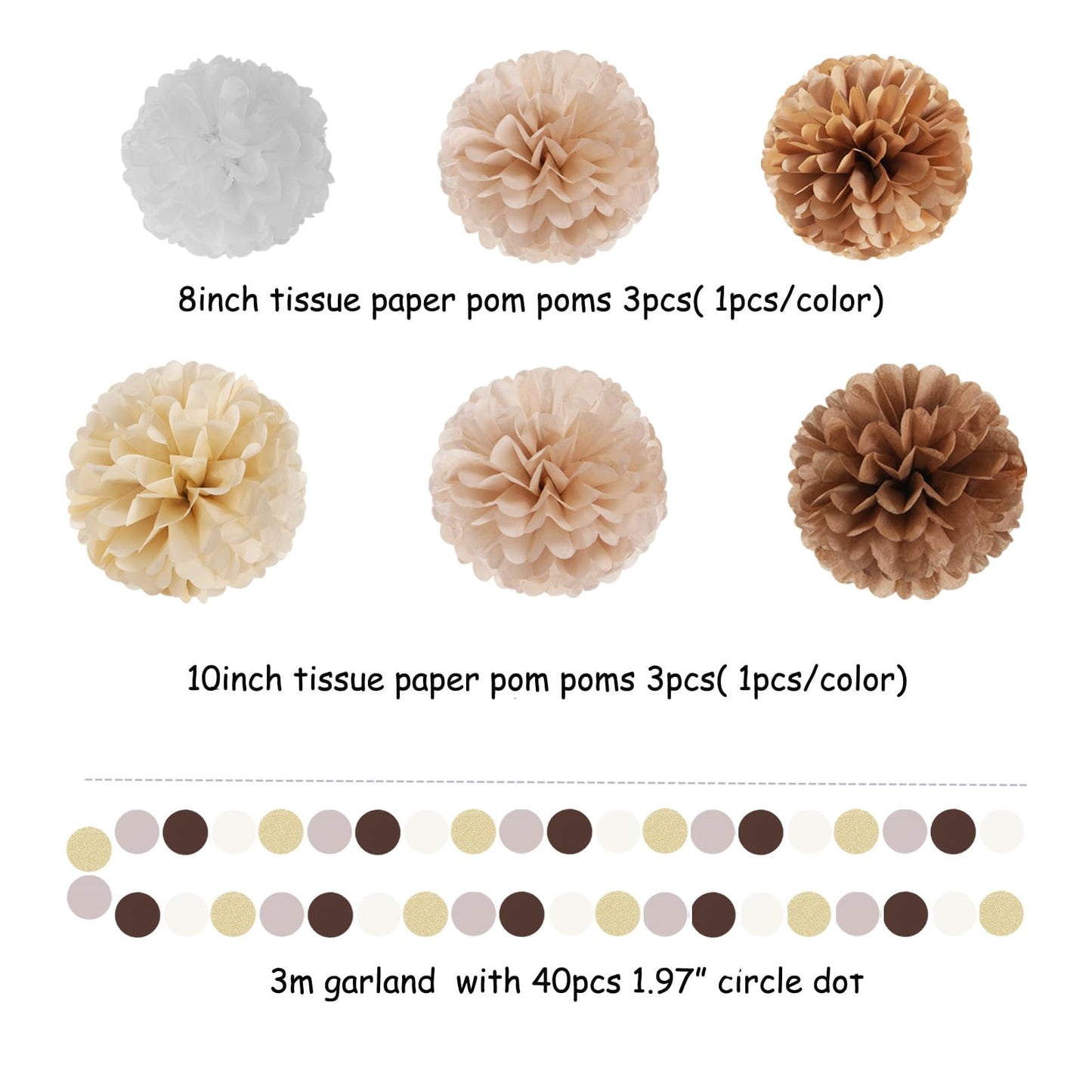 Boho Baby-Shower White-Brown Champagne Party-Decorations - 28pcs Neutral Birthday Wedding Bridal Tissue Pom Poms Streamers, Fall Autumn Tassel Garland Banner, Engagement Christmas Decor Ouruola