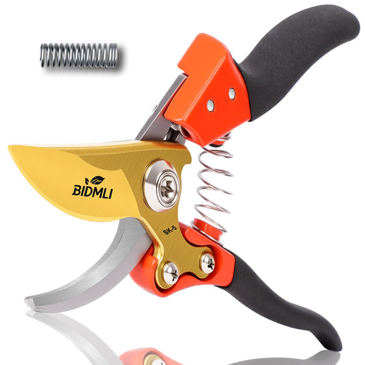 Heavy Duty Pruning Shears，Garden Scissors & Clippers with Red-BIDMLI 8.66" SK5 Steel Blades & Aluminum Alloy Handles, Tree Branch Cutter, Ideal for Thick Branches, Dry Twigs, Flower Pruning Tool.