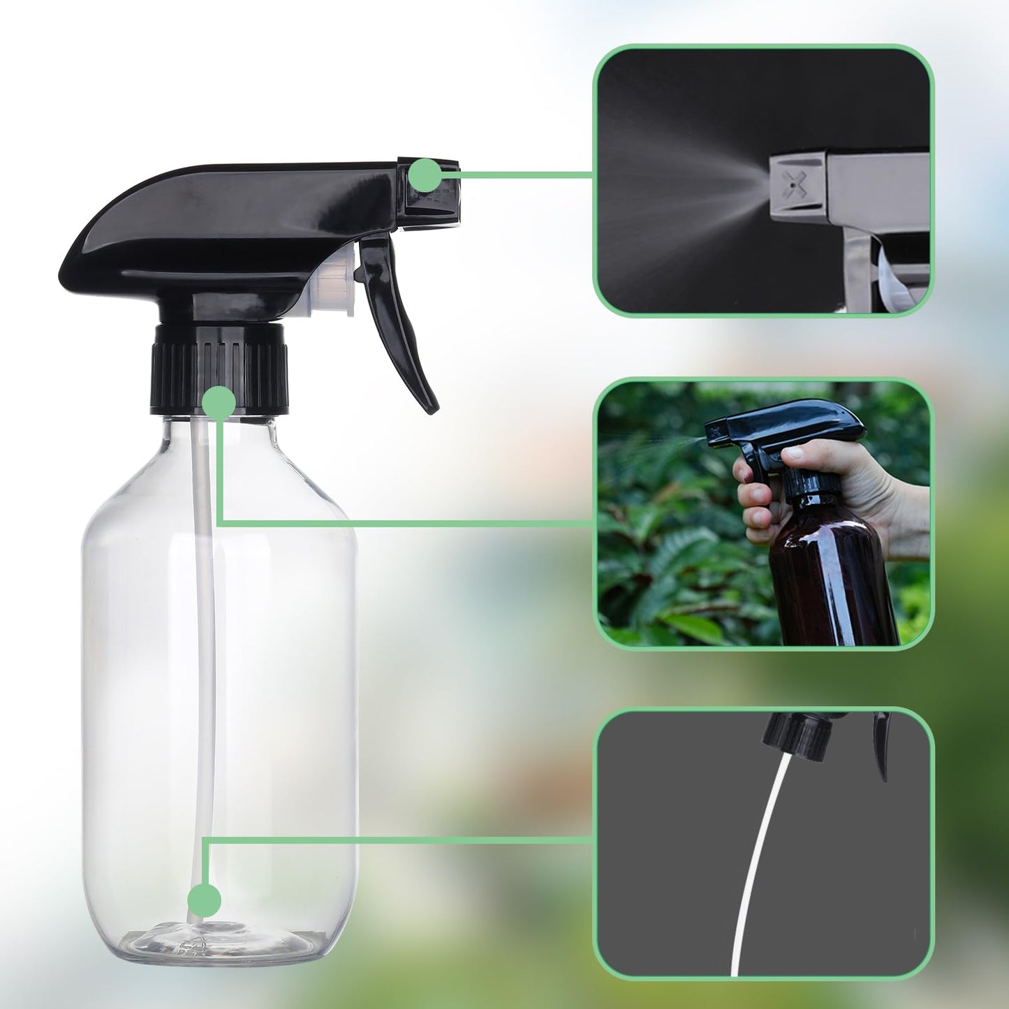 KREMORV Spray Bottles 10oz/300ml Plastic Spray Bottle Empty Refillable Container with Adjustable Head Sprayer, Mist/Stream Water Bottle for Cleaning Products, Plants, Pet Training, Hairstyling