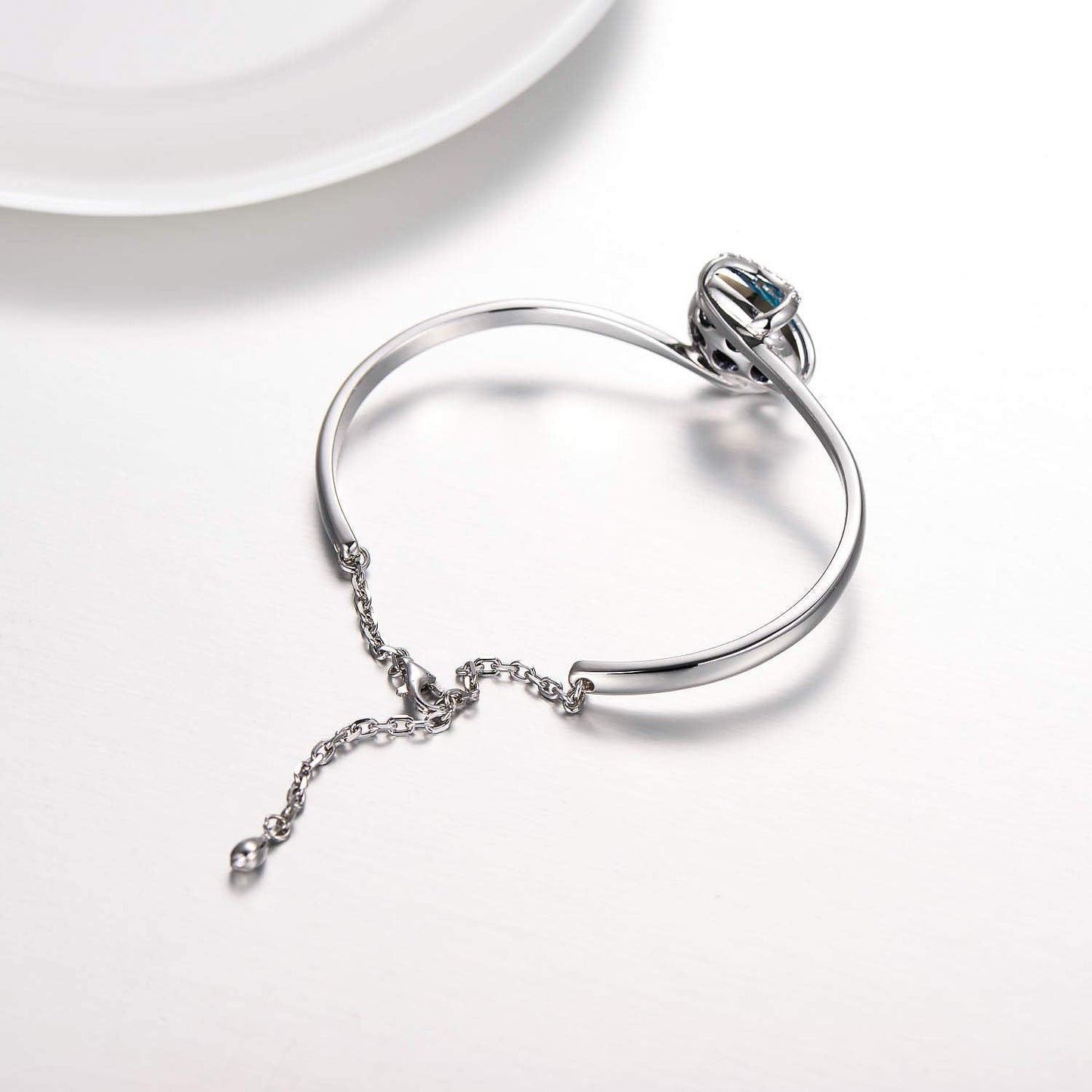 AOBOCO Love Heart Bangle Bracelet Sterling Silver Women Bracelet Embellished with Blue Crystals from Austria, Fine Anniversary Birthday I Love You Jewelry Gifts for Women Wife Girlfriend Daughter Mom