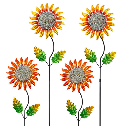 Venniy Garden Decor for Outside,Metal Sunflower Garden Stakes Lawn Ornaments Decorative Spring Decor 4 Pcs,Yard Art for Outdoor Lawn Patio Pot Decoration