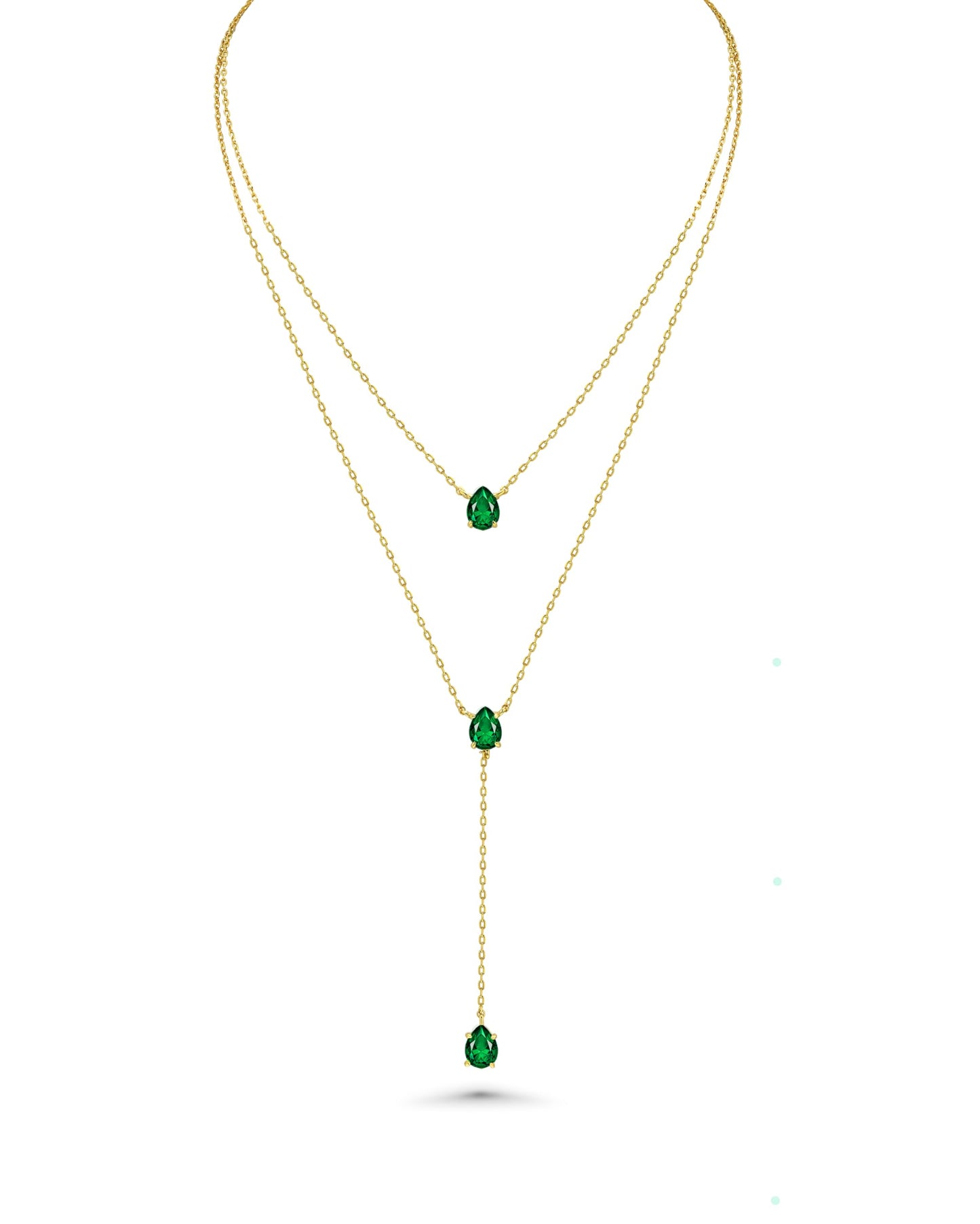 SNGIA Long 18K Gold Plated Blue Green Red Layered Pendant Necklace For Women (Emerald, Ruby, Seafoam, Sky, Sapphire, Pink), Dainty Birthstone Necklace, Statement Necklace Jewelry Gifts, Y-Shaped Pendant Necklace.