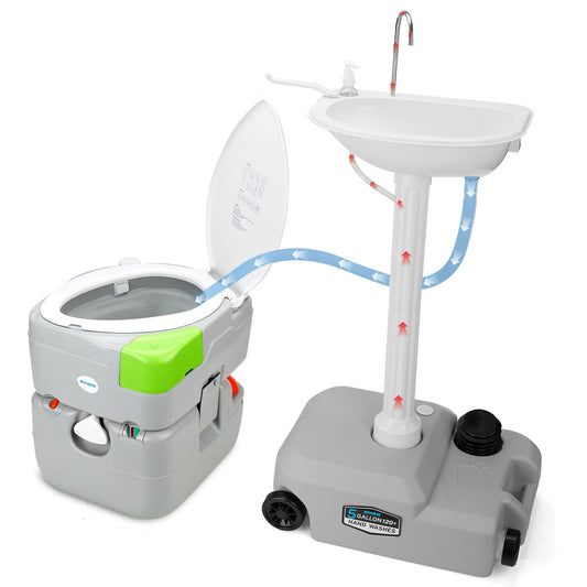 Kohree Portable Sink and Toilet Combo, 5 Gal Camping Sink Hand Washing Station & 5.8 Gal Camping Toilet, Detachable Wastewater Recycled, Perfect for Outdoor Camping RV Travel Boat Garden