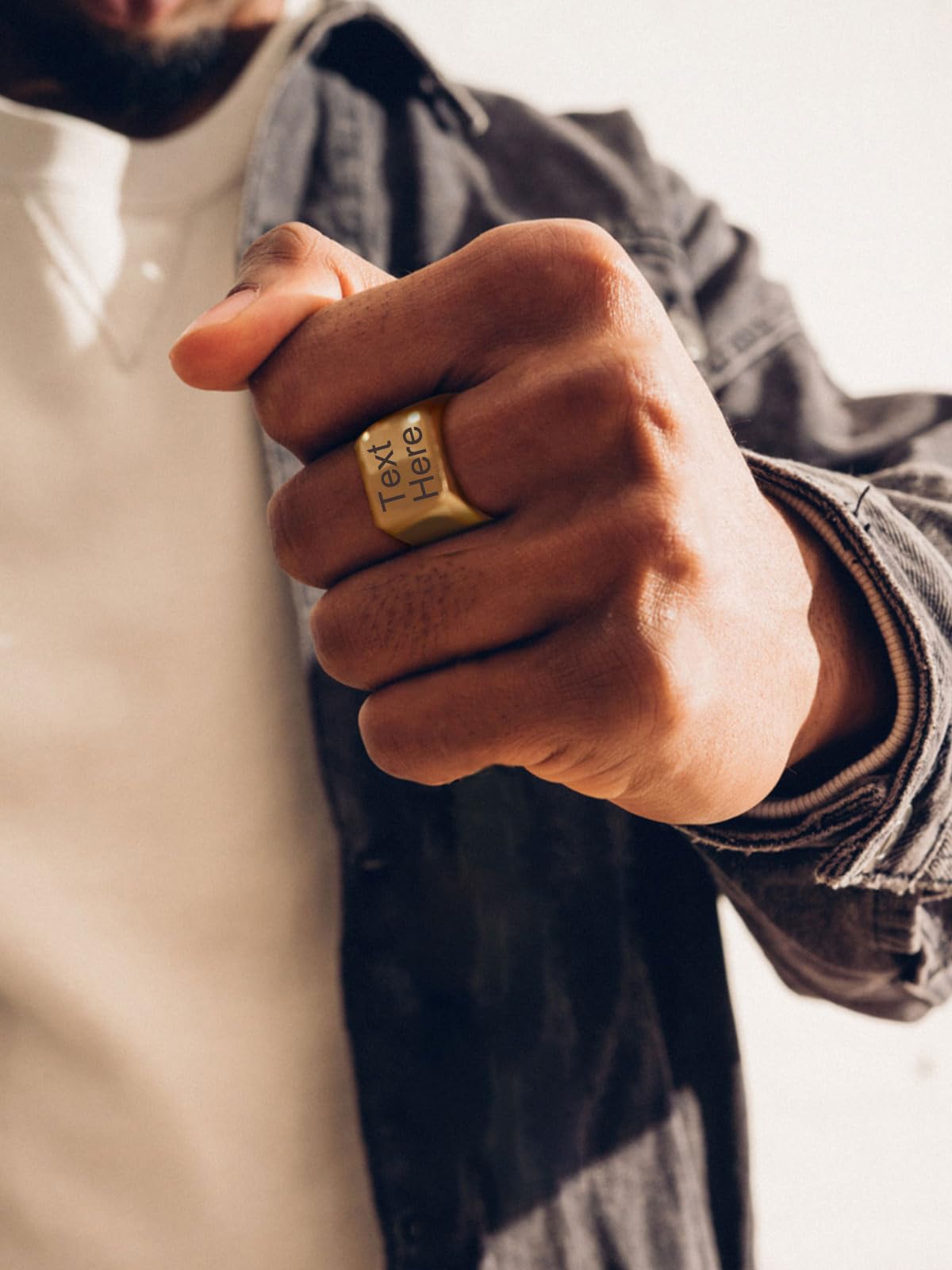 ChainsHouse Personalized Signet Biker Rings Solid Polished 18K Gold Ring for Men, Size 13