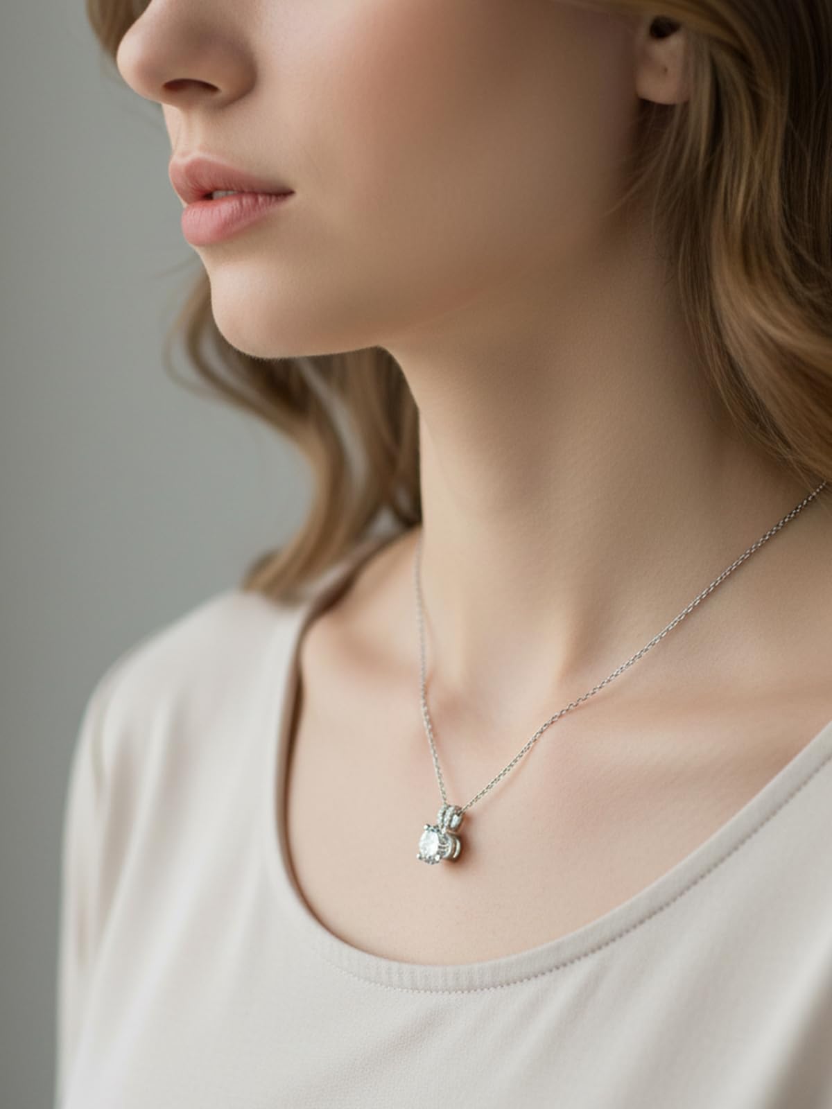 CYW Moissanite Cute Small Round Pendant Necklace Women Valentines Day Silver Imitation Diamond Simple Solitaire Necklace