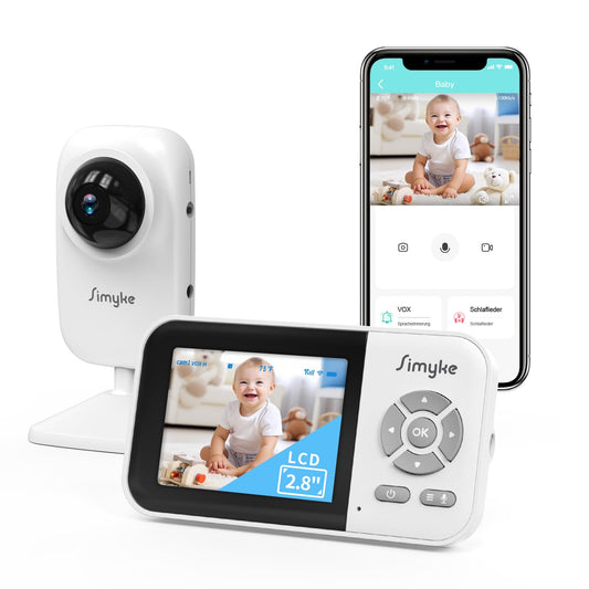 Simyke Video Baby Monitor with Camera No WiFi 1200ft Long Range, 2.8" Plug & Play Diaplay, Auto Night Vision, 5 Lullabies Portable Baby Sound Monitor, Baby Room Use, for Baby/Elderly