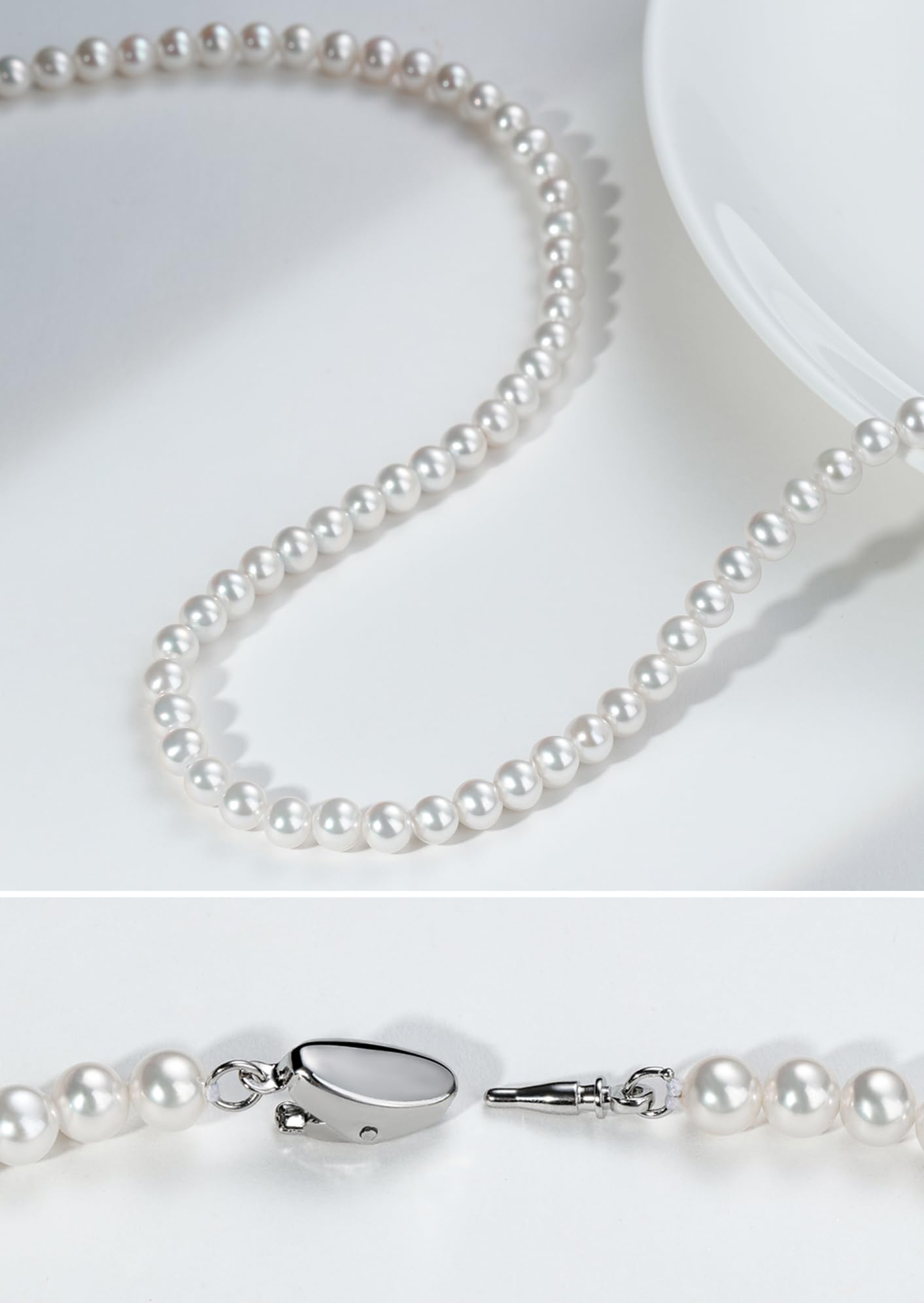 HUWODY Round White Simulated Shell Pearl Necklace Strand 6mm Pearl Choker Necklace Jewelry for Women 18inch