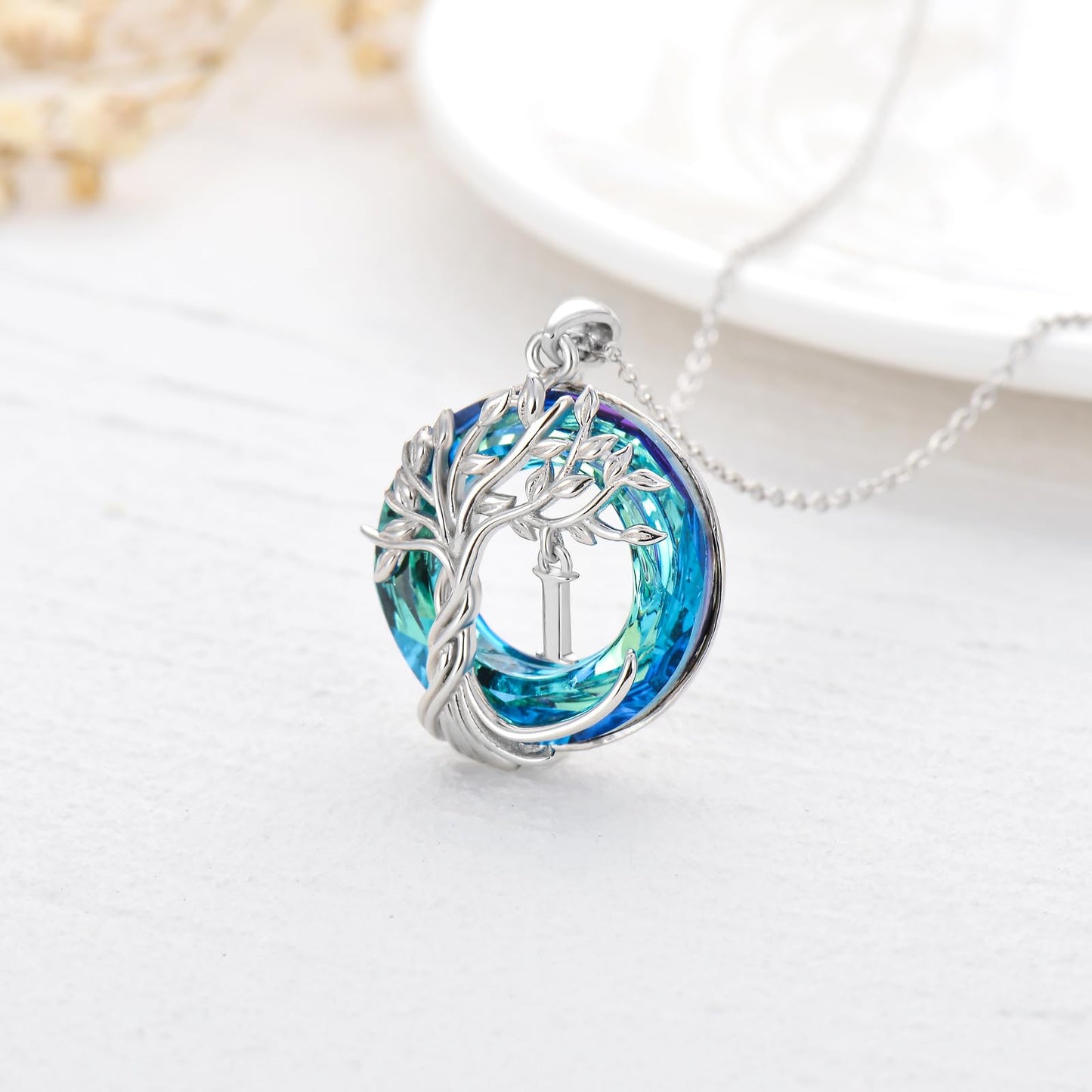 TOUPOP Tree of Life Initial Necklace Gifts for Women Sterling Silver Initial I Letter Jewelry Irish Crystal Pendant Birthday Gifts for Women Her Mom Wife Daughter